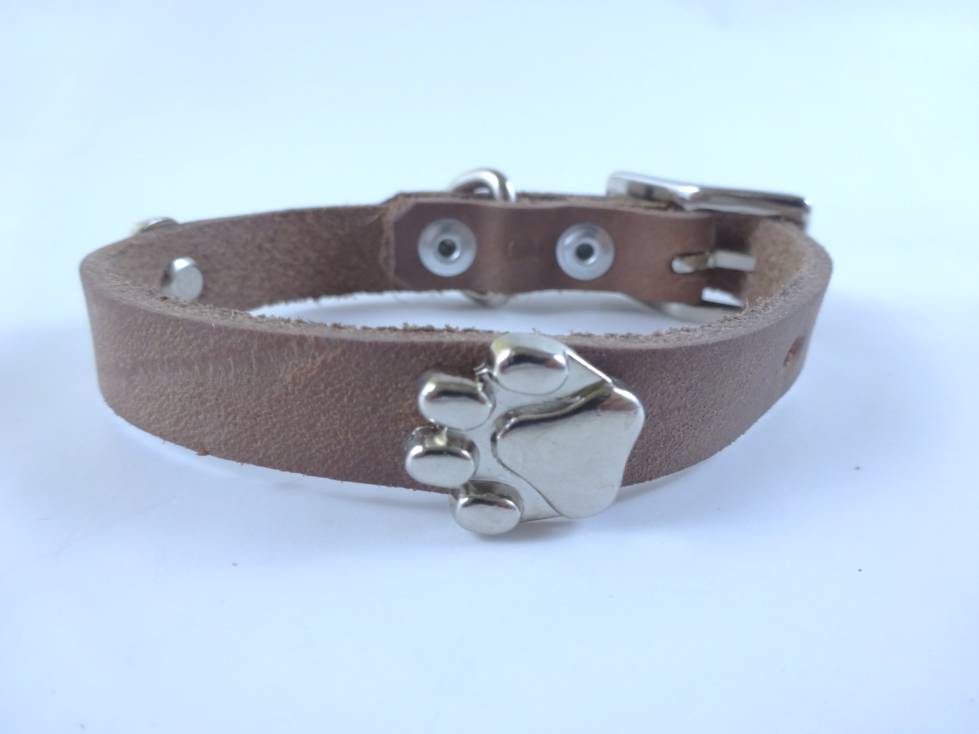 Collar con Aplicación Metálica Huella para Perro de Piel, 1cm de ancho