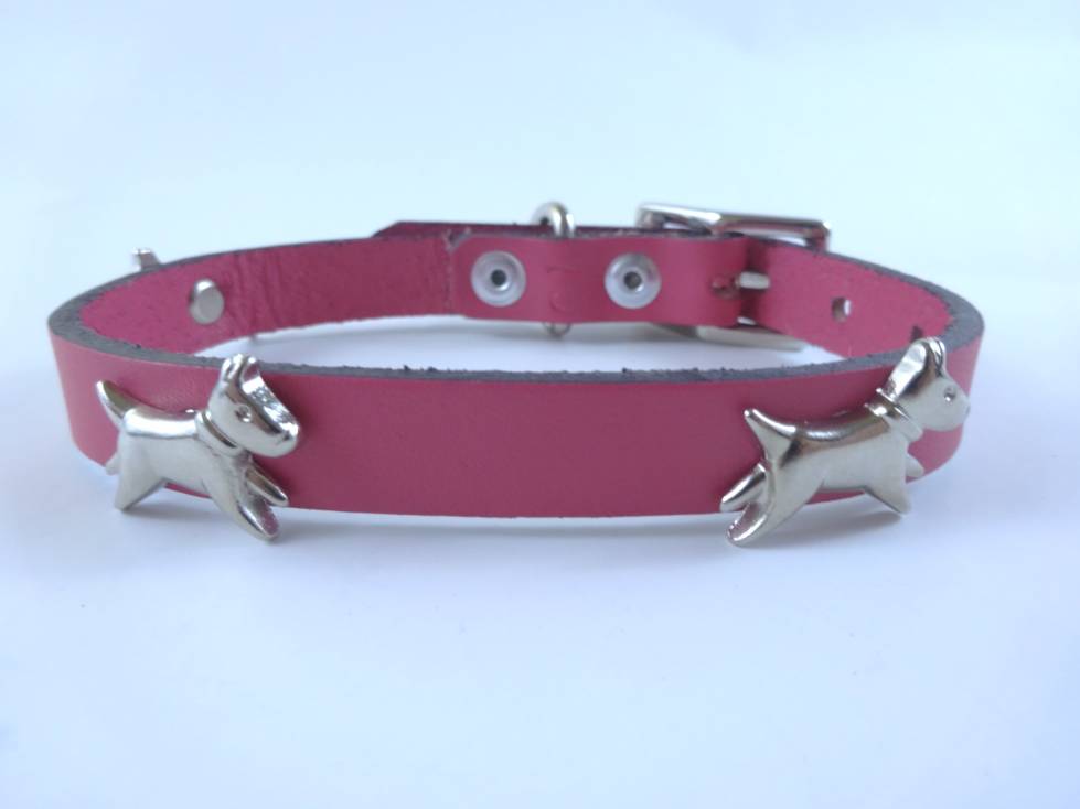 Collar con Aplicación Metálica Perro de Piel, 1cm de ancho