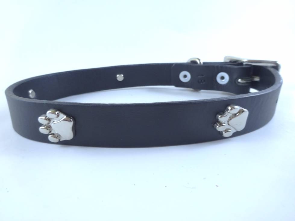 Collar con Aplicación Metálica Huella para Perro de Piel, 2cm de ancho