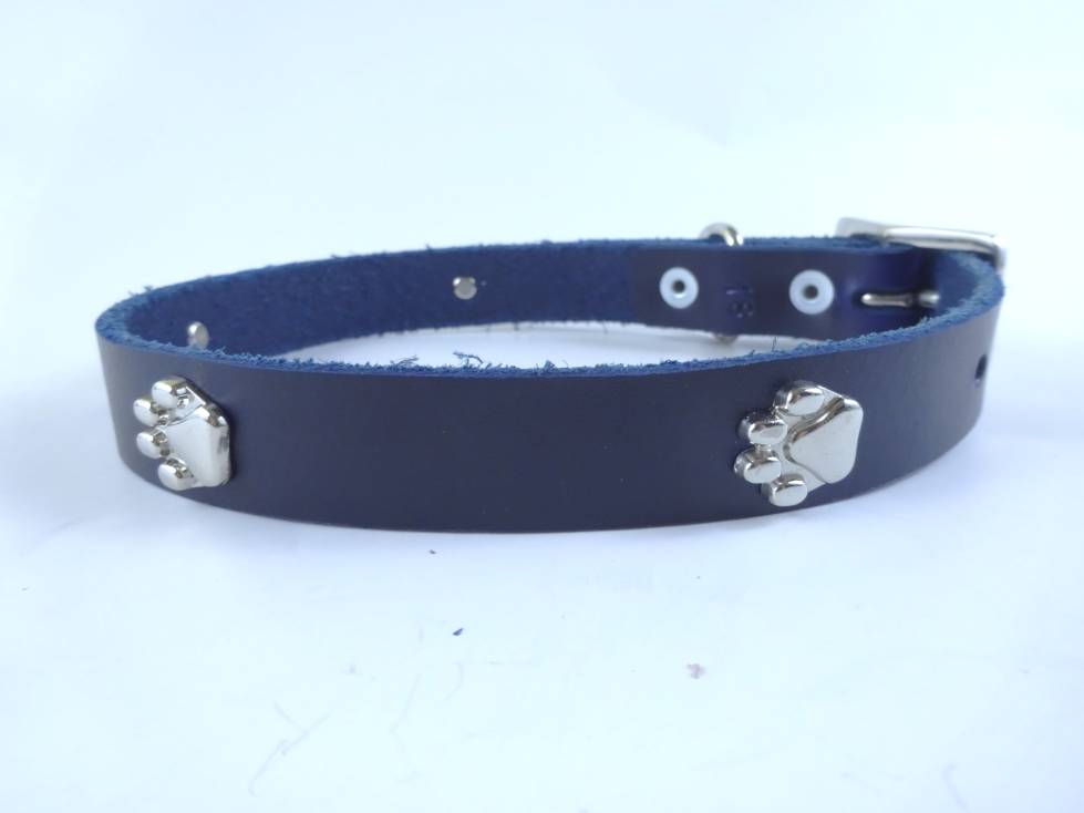 Collar con Aplicación Metálica Huella para Perro de Piel, 2cm de ancho