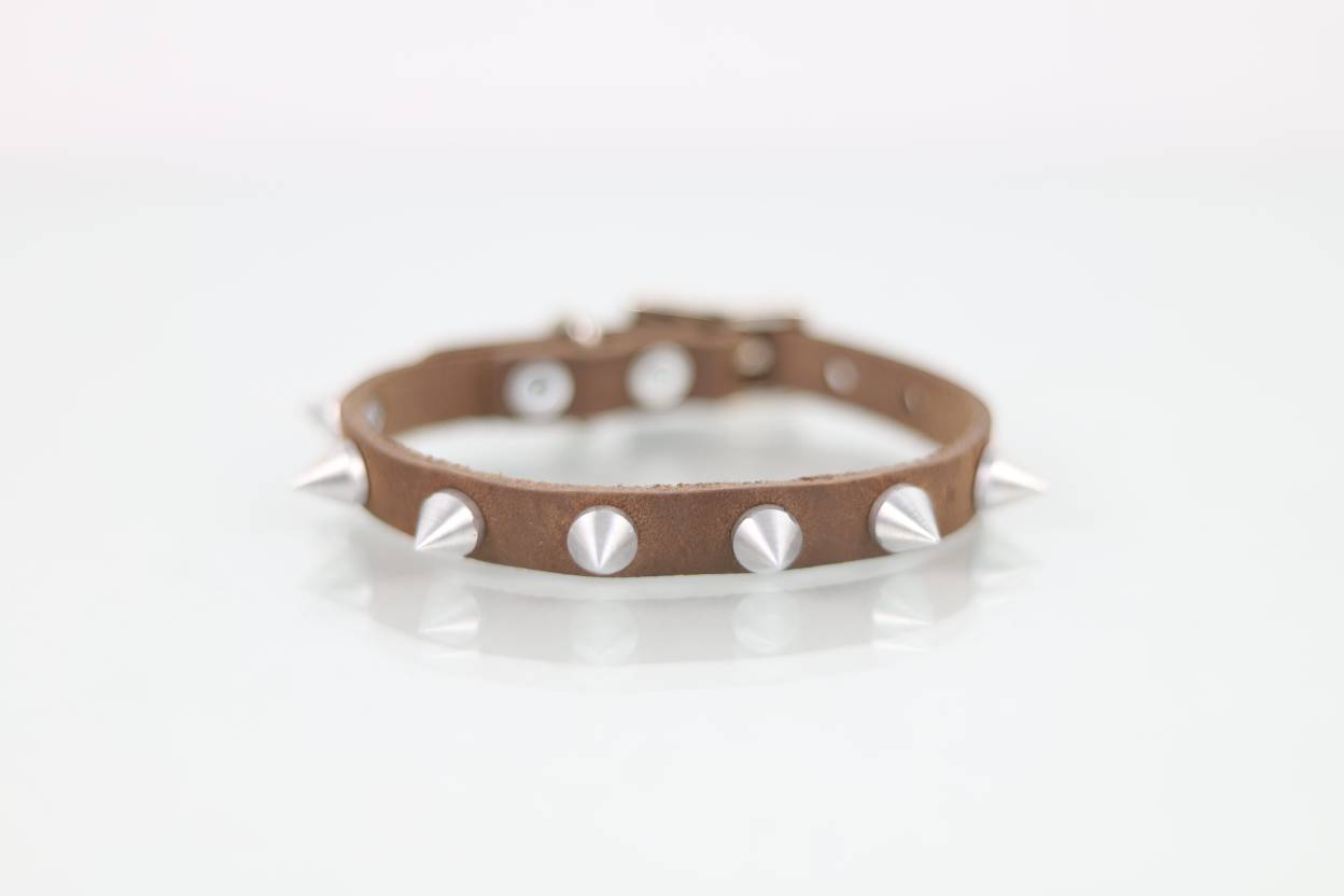 Collar con Picos para Perro de Piel, 1cm de ancho