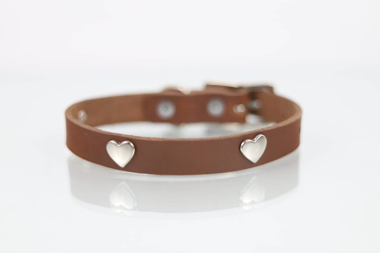 Collar con Aplicación Metálica Corazón para Perro de Piel, 2cm de ancho