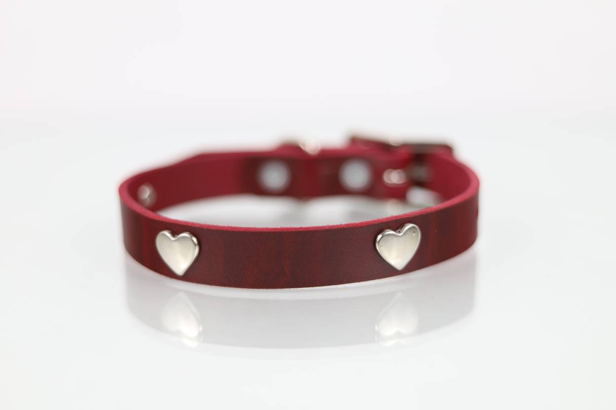 Collar con Aplicación Metálica Corazón para Perro de Piel, 2cm de ancho
