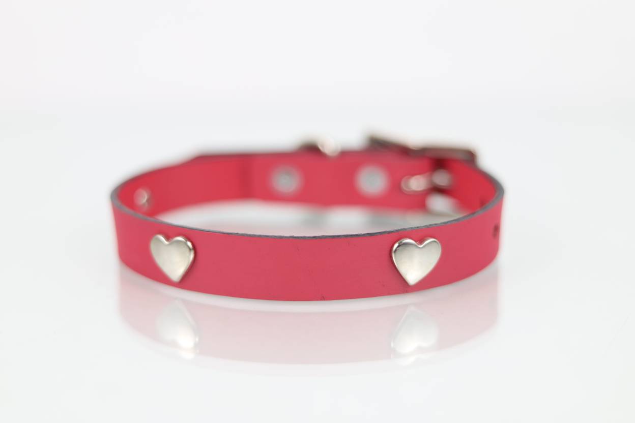 Collar con Aplicación Metálica Corazón para Perro de Piel, 2cm de ancho