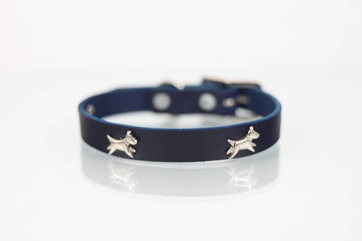 Collar con Aplicación Metálica Perro de Piel, 2cm de ancho