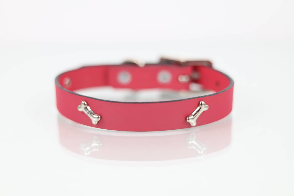 Collar con Aplicación Metálica Hueso para Perro de Piel, 2cm de ancho
