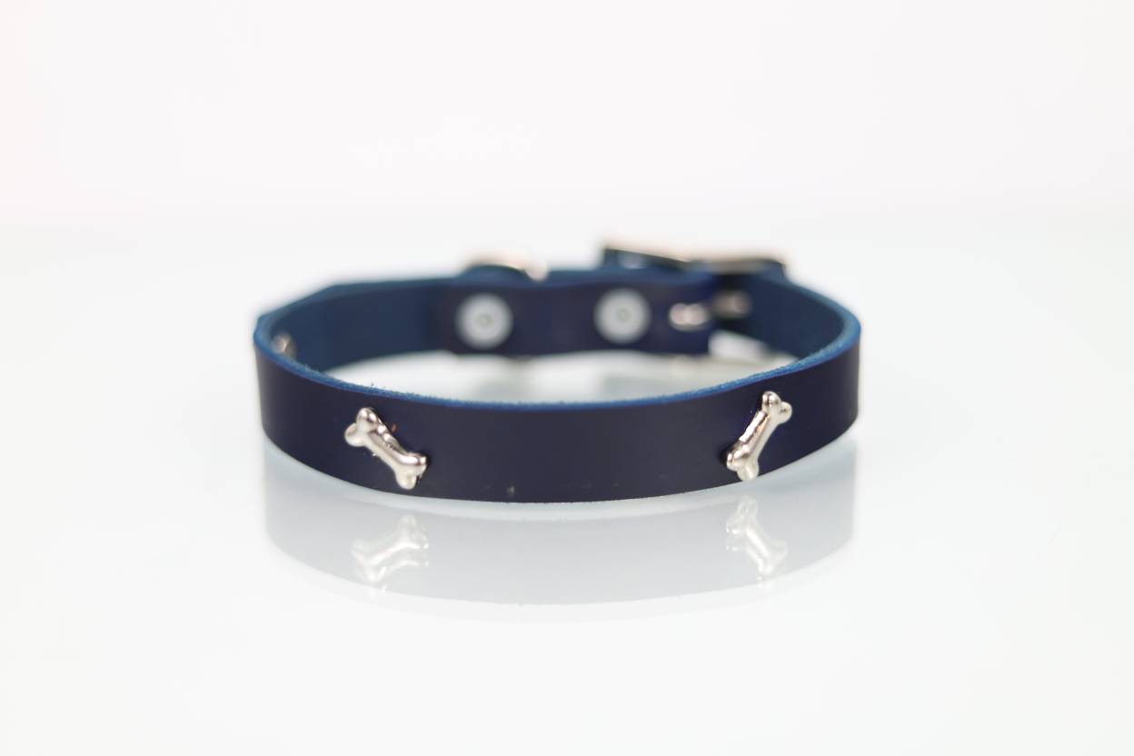Collar con Aplicación Metálica Hueso para Perro de Piel, 2cm de ancho