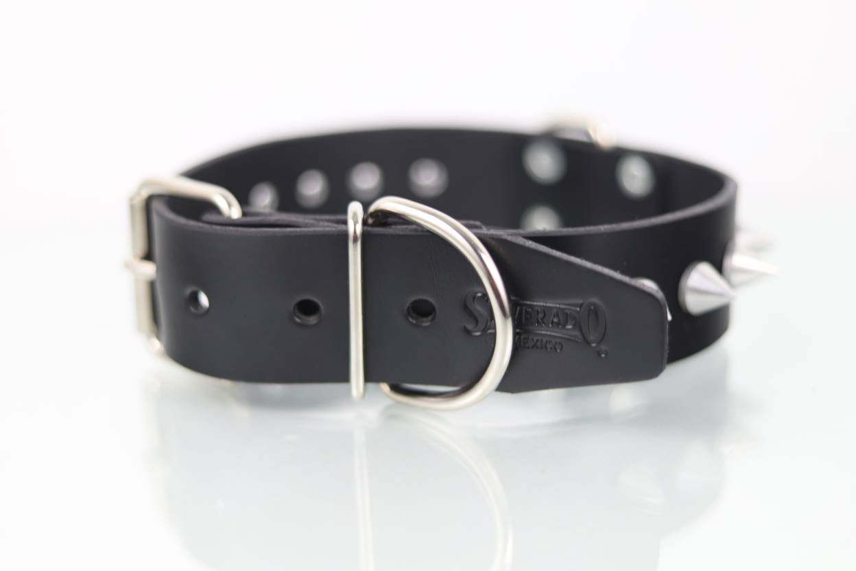 Collar con Picos para Perro de Piel, 4cm de ancho