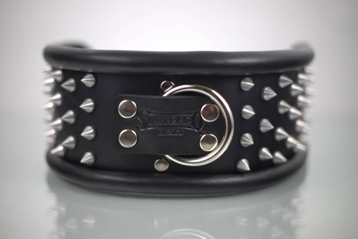 Collar con Picos para Perro de Piel, 9cm de ancho
