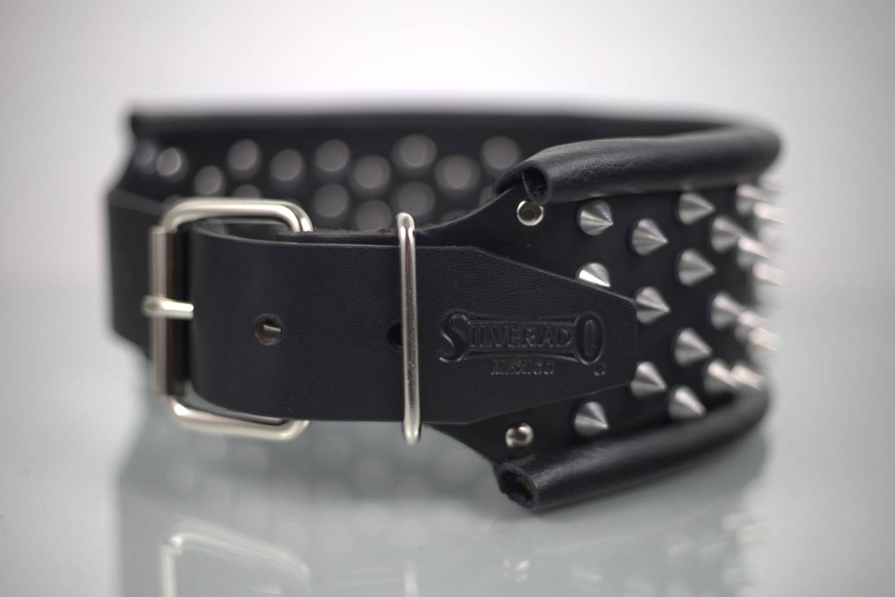 Collar con Picos para Perro de Piel, 9cm de ancho