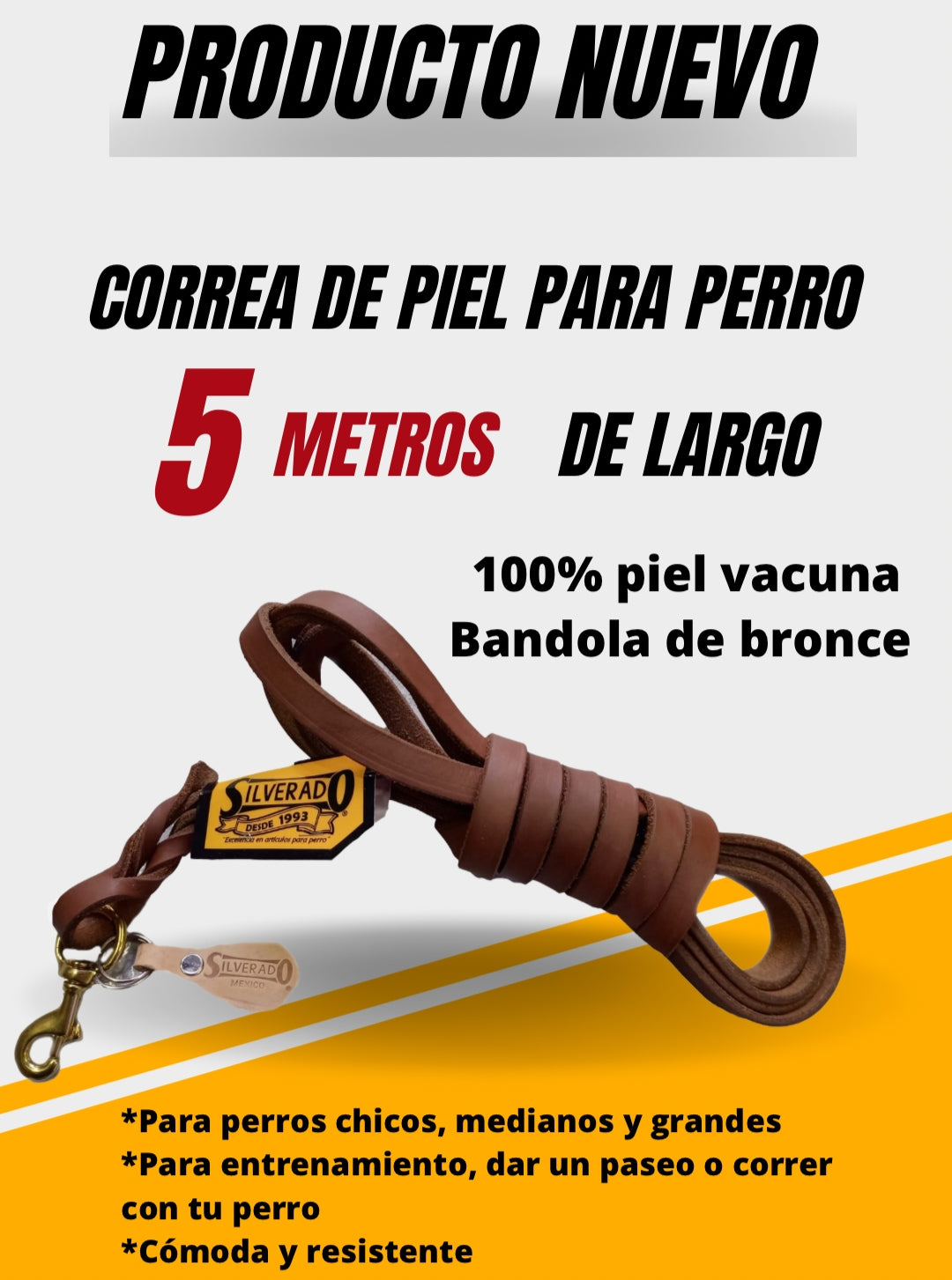 Correa Larga para Perro de Piel, 2cm × 5m